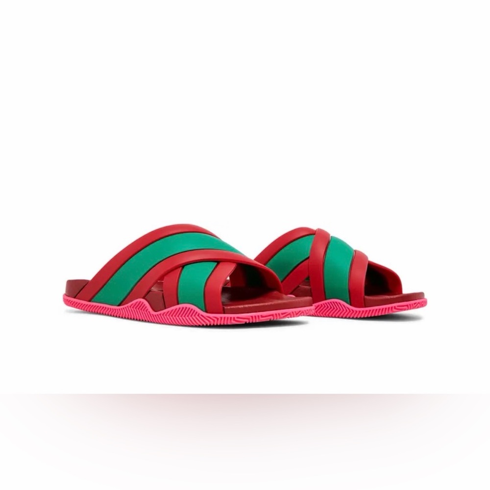 Gucci Red and Green Striped Slides EU 37